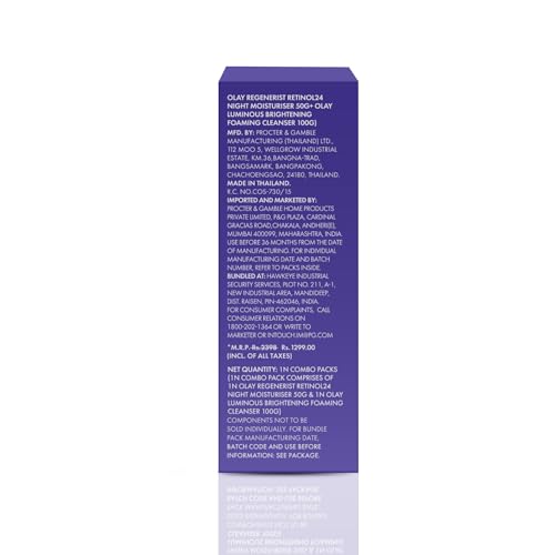 Olay Retinol Kit For Overnight Repair|Retinol Cream With Free Cleanser|Plumper, Younger Looking Skin|24H Hydration|Fragrance Free|Normal, Oily, Dry,Combination Skin|Paraben & Sulphate Free|Pack Of 2