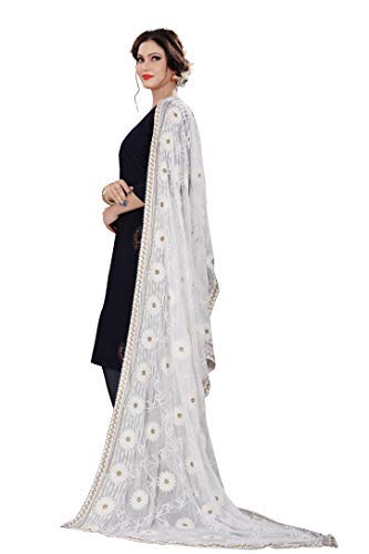 AKSHAR LLC Miss India Women's Chiffon Dupatta With Karachi Embroidery Work