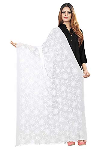 AKSHAR LLC Women's Designer Pure Chiffon Dupatta with Pure Cotton Thread Embroidery Work