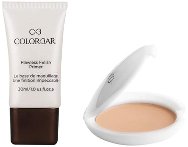 Colorbar Cosmetics Flawless Finish Primer, Transparent, 30 ml & Colorbar Radiant White UV Compact Powder, Sandy Nude, 9g | Buildable |All