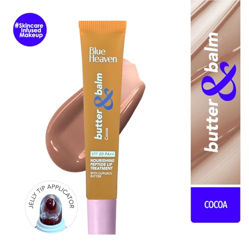 Blue Heaven Butter & Balm (15 Gm) Peptide based Tinted Lip Balm with SPF 20 PA++| Infused with Cupuacu Butter | Smoothing & Moisturizing | UVA/UVB Rays Protection | Cocoa
