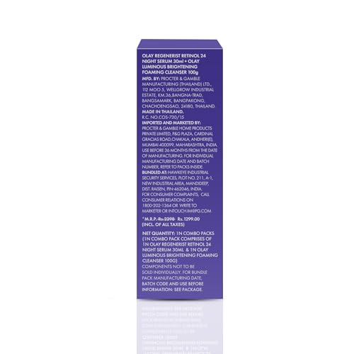 Olay Retinol Kit For Overnight Repair | Retinol Serum With Free Cleanser | Plumper, Younger Looking Skin | 24H Hydration | Fragrance Free | Normal, Oily,Dry,Combination Skin |Pack Of 2