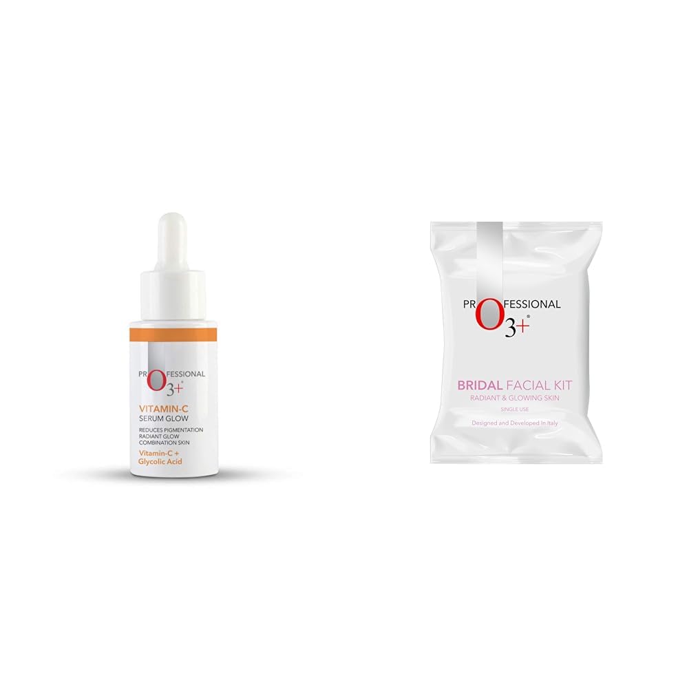 O3+ Vitamin C Serum Glow- Face & Neck Serum- Combination Skin-30ml & O3+ Bridal Facial Kit for Radiant & Glowing Skin - Suitable for All Skin Types (120g Combo