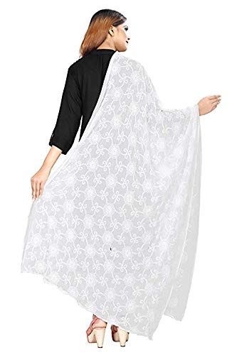 AKSHAR LLC Women's Designer Pure Chiffon Dupatta with Pure Cotton Thread Embroidery Work