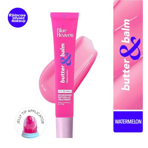 Blue Heaven Butter & Balm (15 Gm) Peptide based Tinted Lip Balm with SPF 20 PA++| Infused with Cupuacu Butter | Smoothing & Moisturizing | UVA/UVB Rays Protection | Watermelon