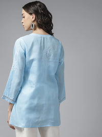 Ada Women's Hand Embroidered Lucknowi Chikankari Cotton Straight Short Top Kurti A178625