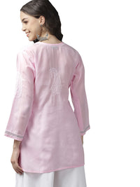 Ada Women's Hand Embroidered Lucknowi Chikankari Cotton Straight Short Top Kurti A178625