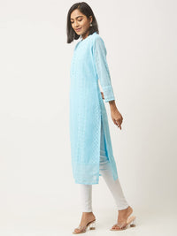 ZOLA Exclusive Georgette V Neck with 3/4th Sleeves and Calf Length Lucknowi Chikankari Ethnic Wear Straight Kurta for Women Pack of 1