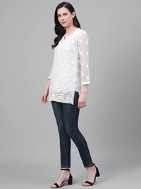 Ada Women's Hand Embroidered Lucknowi Chikankari Georgette Short Top Kurti with Slip