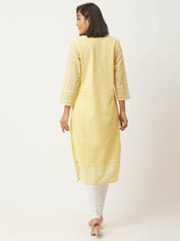 ZOLA Exclusive Georgette Round Neck with Full Sleeves and Calf Length Luckhnowi Chikan Kari Kurta with Button Placket on Yolk Ethnic Wear Straight Kurta for Women Pack of 1