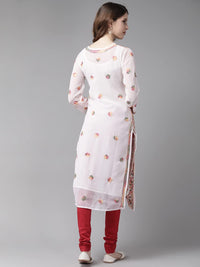 Ada Hand Embroidered Women's Georgette Lucknowi Chikankari Kurta with Slip A90397 White