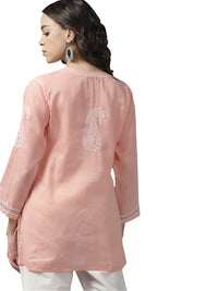 Ada Women's Hand Embroidered Lucknowi Chikankari Cotton Straight Short Top Kurti A178625