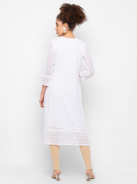 ZOLA Exclusive Georgette Round Neck with Full Sleeves and Calf Length Luckhnowi Chikan Kari Kurta with Button Placket on Yolk Ethnic Wear Straight Kurta for Women Pack of 1
