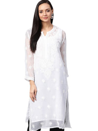 Ada Lucknowi Hand Embroidered Chikankari Women's Georgette Kurta Kurti with Slip