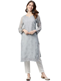 Ada Lucknowi Hand Embroidered Chikankari Women's Georgette Kurta Kurti with Slip
