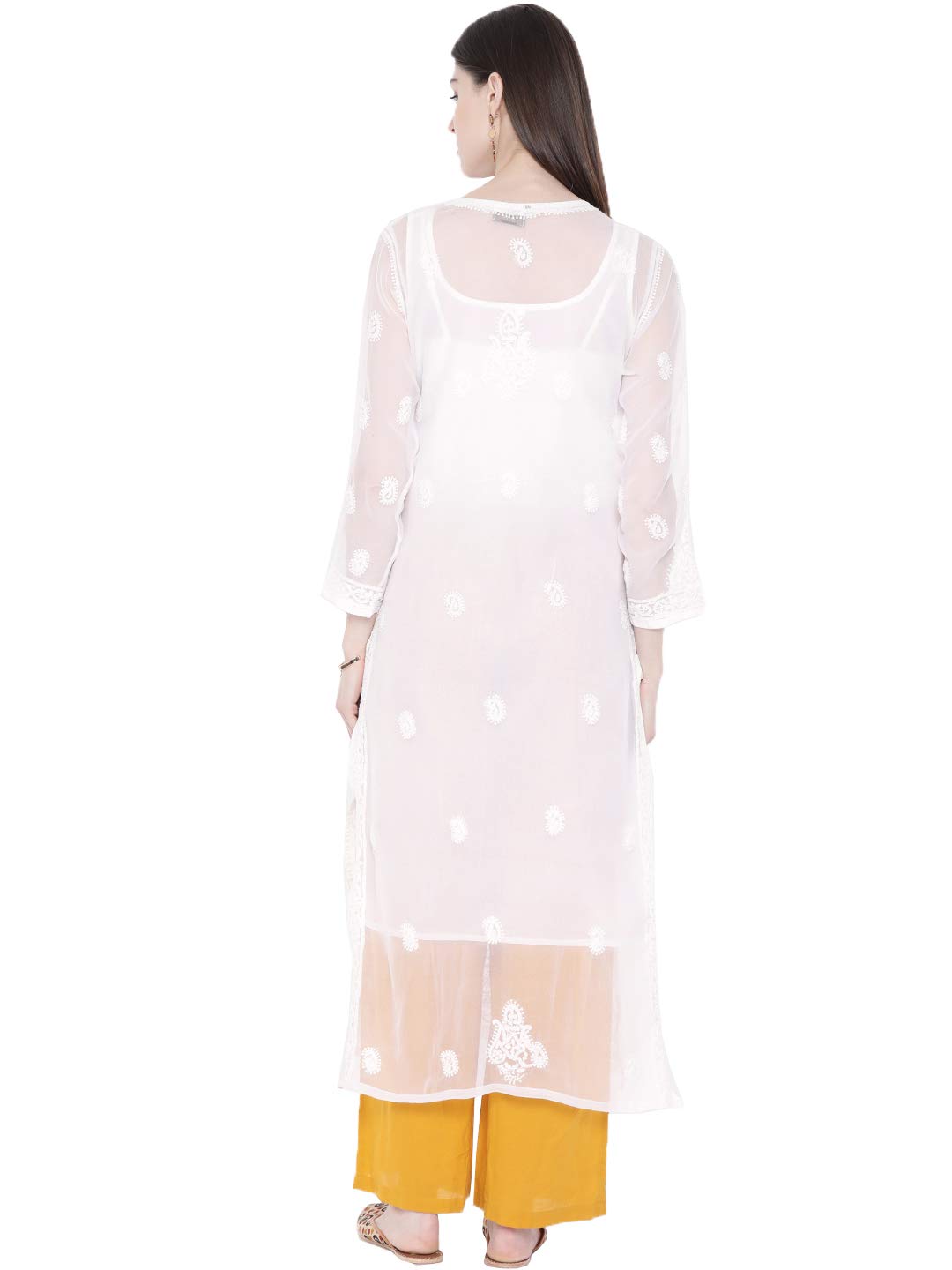 Ada Women's Hand Embroidered Faux Georgette Lucknowi Chikankari Kurti with Slip