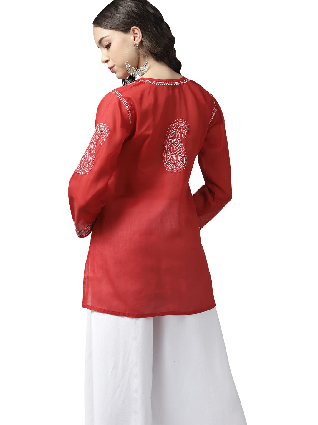 Ada Women's Hand Embroidered Lucknowi Chikankari Cotton Straight Short Top Kurti A178625