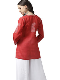 Ada Women's Hand Embroidered Lucknowi Chikankari Cotton Straight Short Top Kurti A178625