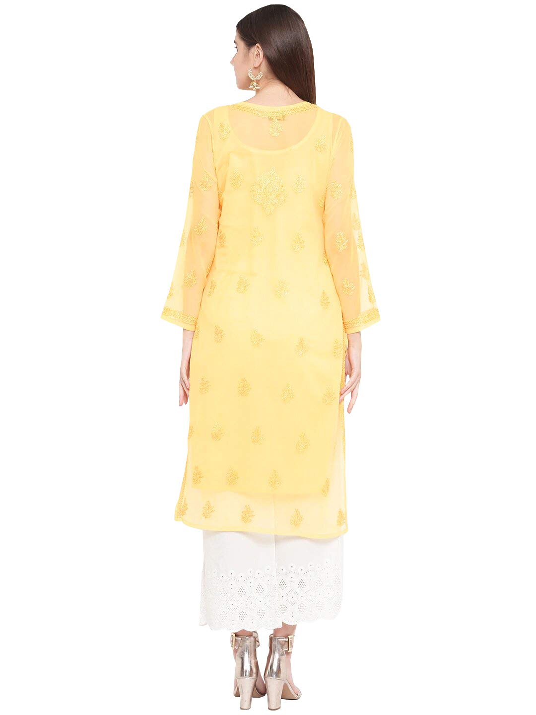 Ada Lucknowi Hand Embroidered Chikankari Women's Georgette Kurta Kurti with Slip