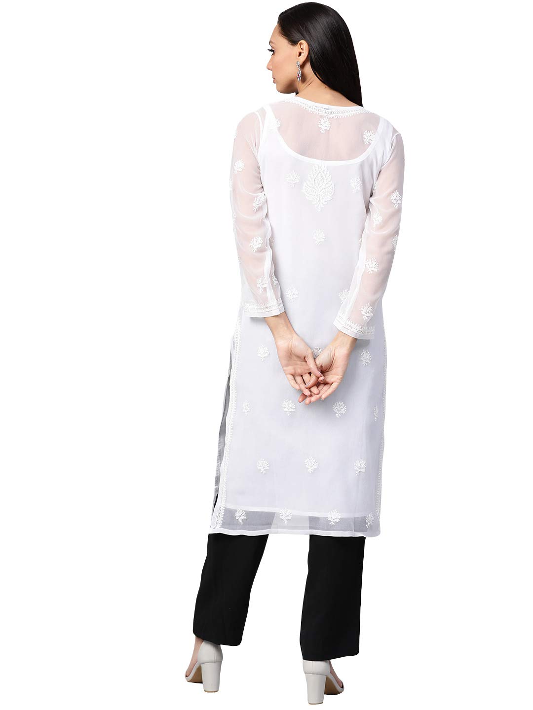 Ada Lucknowi Hand Embroidered Chikankari Women's Georgette Kurta Kurti with Slip