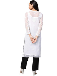 Ada Lucknowi Hand Embroidered Chikankari Women's Georgette Kurta Kurti with Slip