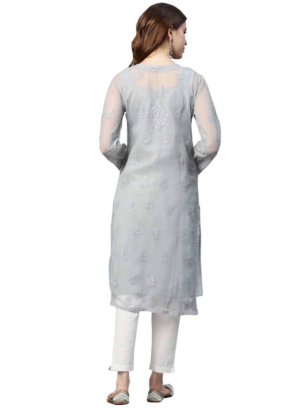 Ada Lucknowi Hand Embroidered Chikankari Women's Georgette Kurta Kurti with Slip