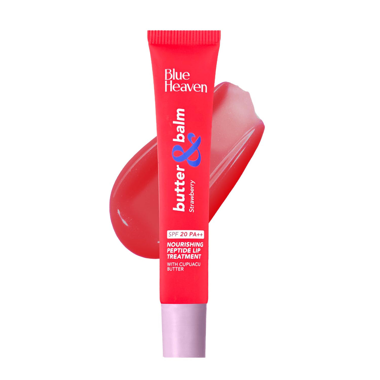 Blue Heaven Butter & Balm (15 Gm) Peptide based Tinted Lip Balm with SPF 20 PA++| Infused with Cupuacu Butter | Smoothing & Moisturizing | UVA/UVB Rays Protection | Strawberry