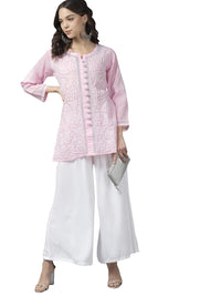 Ada Women's Hand Embroidered Lucknowi Chikankari Cotton Straight Short Top Kurti A178625