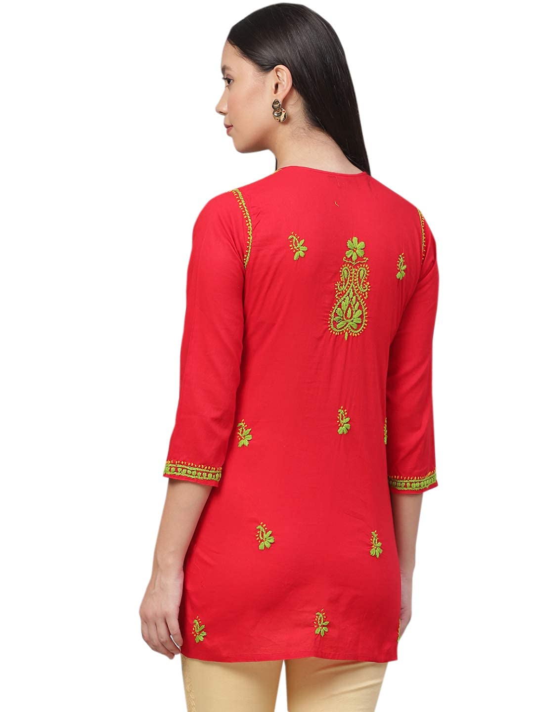 Ada Women's Cotton Top Hand Embroidered Lucknowi Chikankari Tunic Kurti