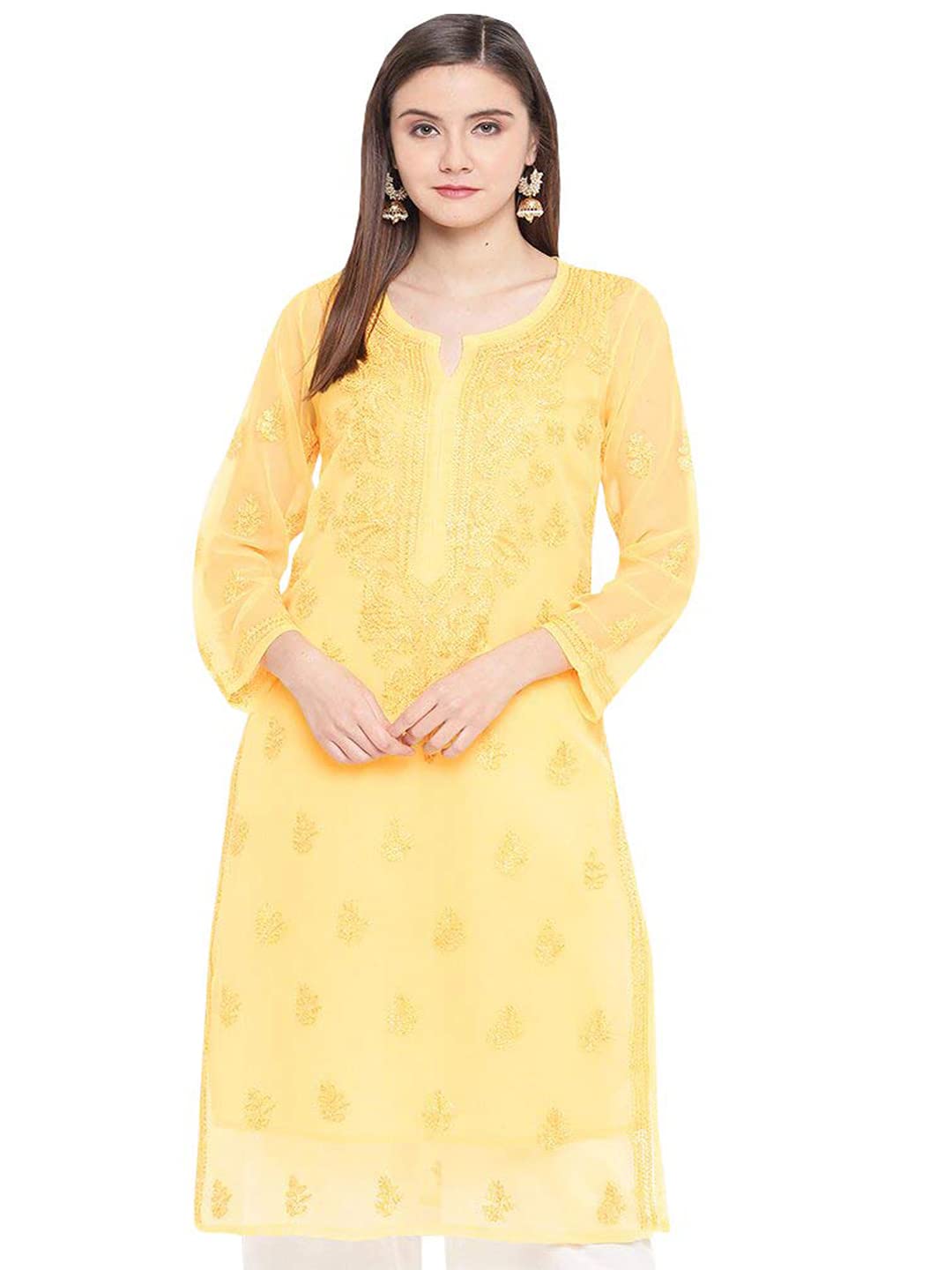 Ada Lucknowi Hand Embroidered Chikankari Women's Georgette Kurta Kurti with Slip