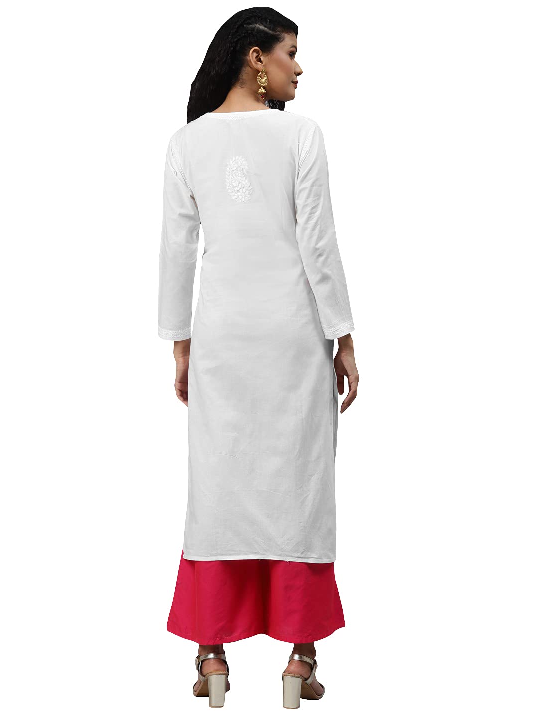 Ada Lucknowi Hand Embroidered Chikankari Straight Cotton Kurti Kurta for Women A188271