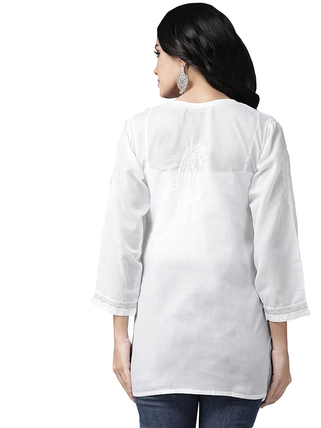 Ada Women's Hand Embroidered Lucknowi Chikankari Cotton Straight Short Top Kurti A178625