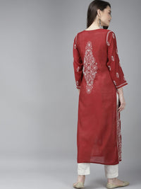 Ada Hand Embroidered New Lucknowi Chikankari Chanderi Kurta Kurti for Women A411175