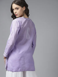 Ada Women's Hand Embroidered Lucknowi Chikankari Cotton Straight Short Top Kurti A178625