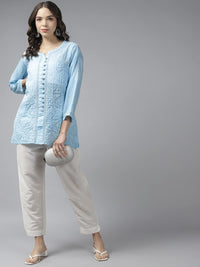 Ada Women's Hand Embroidered Lucknowi Chikankari Cotton Straight Short Top Kurti A178625