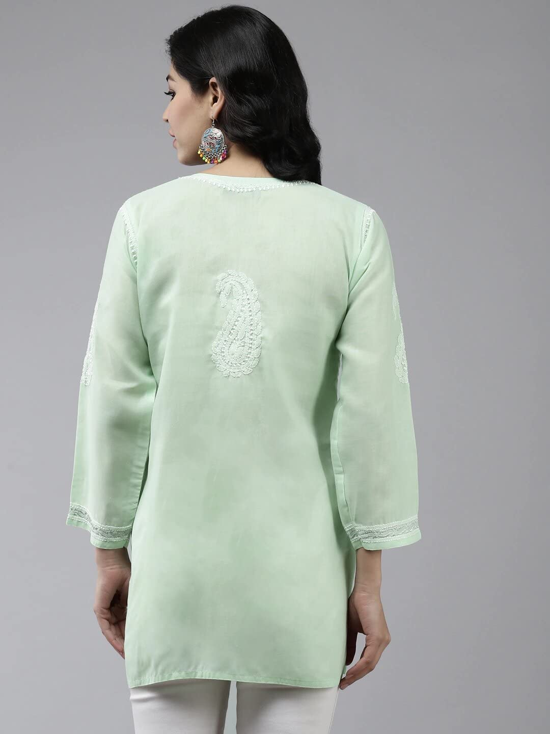 Ada Women's Hand Embroidered Lucknowi Chikankari Cotton Straight Short Top Kurti A178625