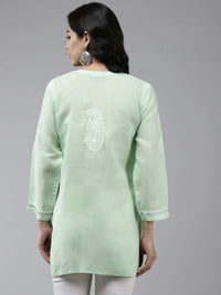 Ada Women's Hand Embroidered Lucknowi Chikankari Cotton Straight Short Top Kurti A178625