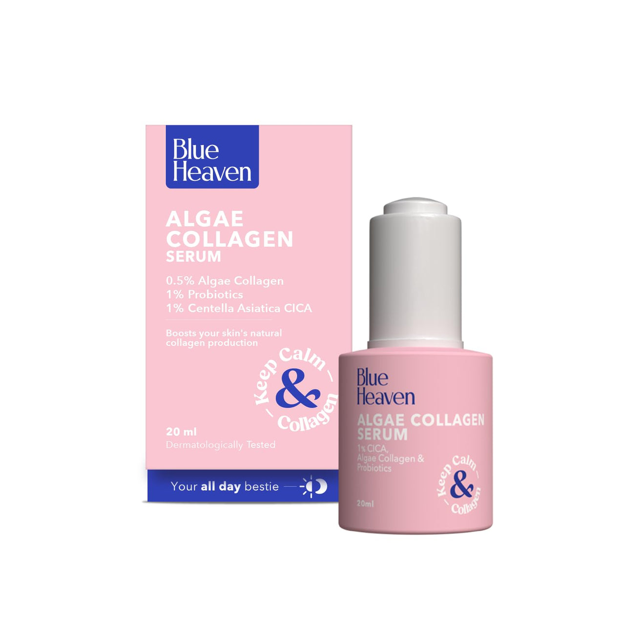 Blue Heaven 0.5% Algae Collagen Anti Aging Serum for Women | 1% Probiotics | Boosts Natural Collagen | Prevents Aging | Strengthen Skin Barrier Face Serum for Men and Women, 20ml