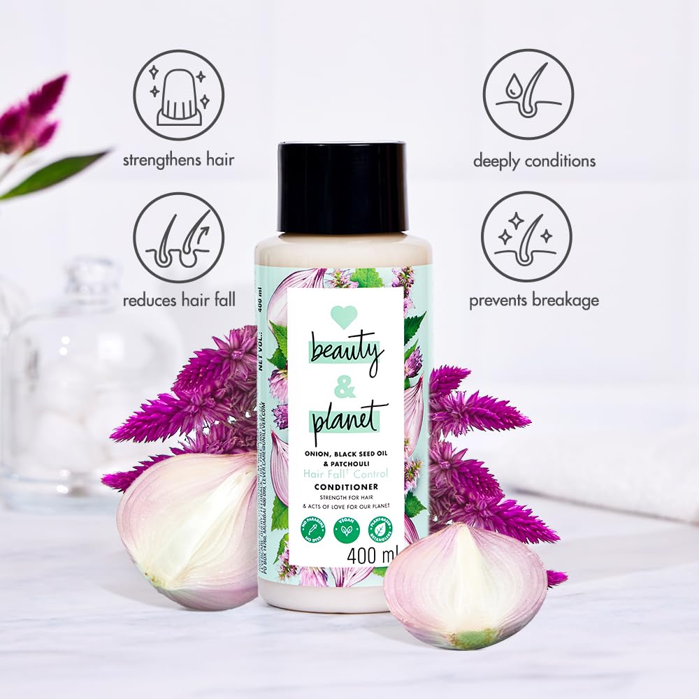 Love Beauty & Planet Onion Oil|| Blackseed Oil & Patchouli Hairfall Control Conditioner|| No Parabens|| No Dyes Patchouli Essential Oil, 200 Millilitre