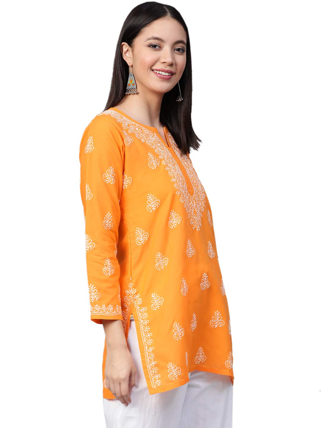 Ada Women's Cotton Top Tunic Hand Embroidered Lucknowi Chikankari Short Kurti