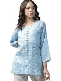 Ada Women's Hand Embroidered Lucknowi Chikankari Cotton Straight Short Top Kurti A178625