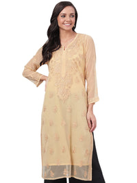 Ada Lucknowi Hand Embroidered Chikankari Women's Georgette Kurta Kurti with Slip