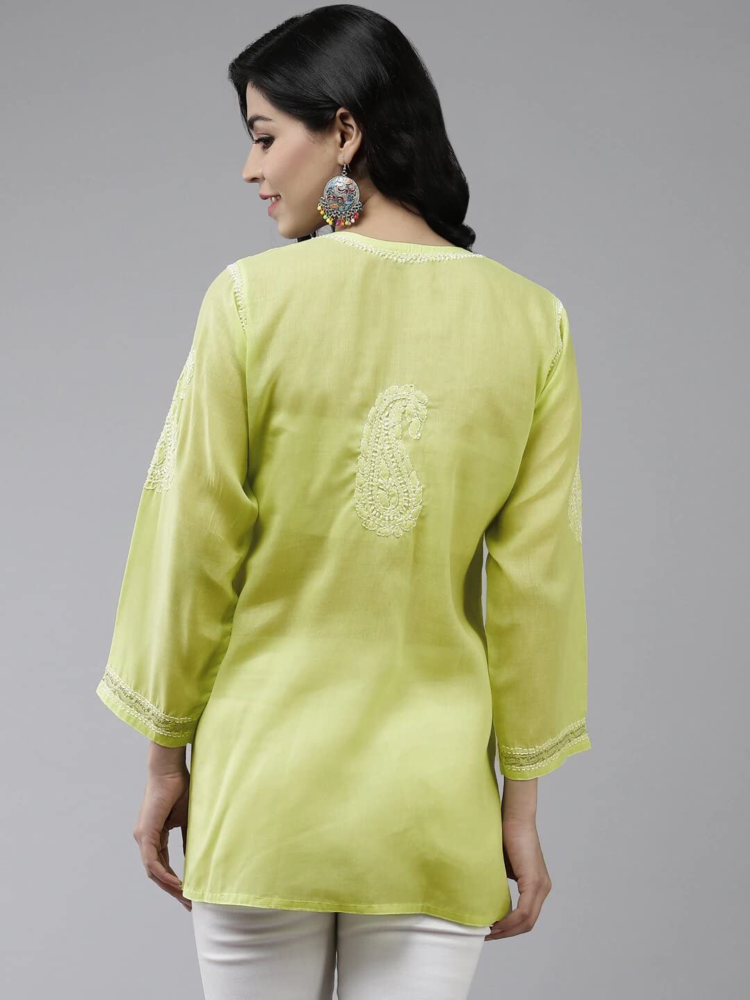 Ada Women's Hand Embroidered Lucknowi Chikankari Cotton Straight Short Top Kurti A178625