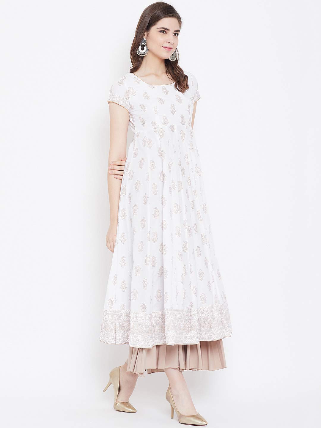 "PH" POSHAKHUB Adorable Women's Soft Cotton Printed Cap Sleeve Anarka Kurti