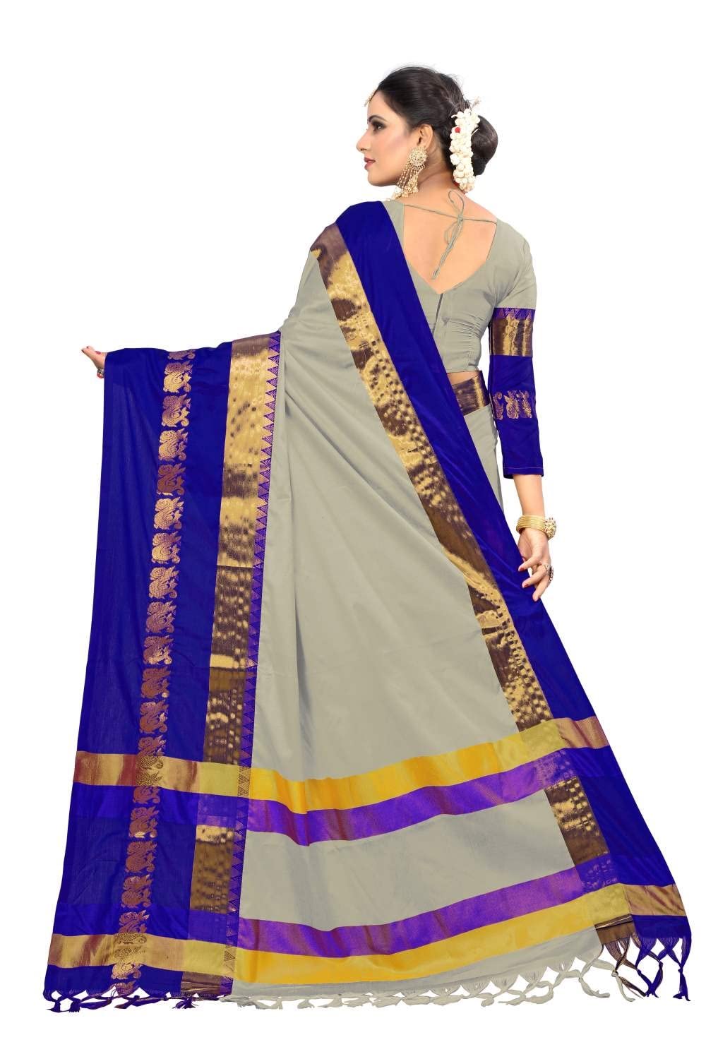 PAREVDEE Women's Dobby Cotton Saree With Blouse Piece