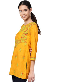 Ada Women's Cotton Top Hand Embroidered Lucknowi Chikankari Tunic Kurti