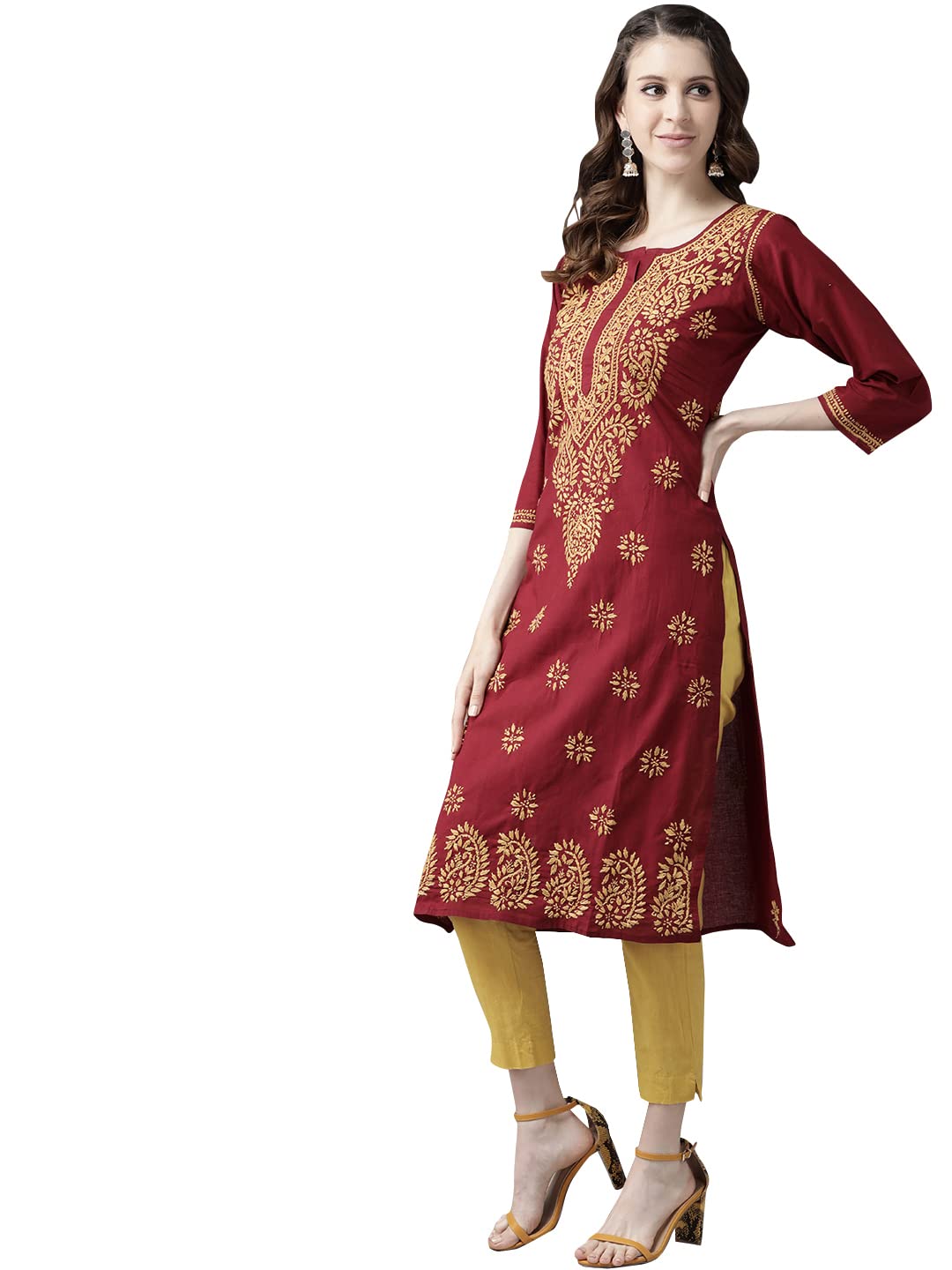 Ada Lucknowi Hand Embroidered Chikankari Straight Cotton Kurti Kurta for Women A188271