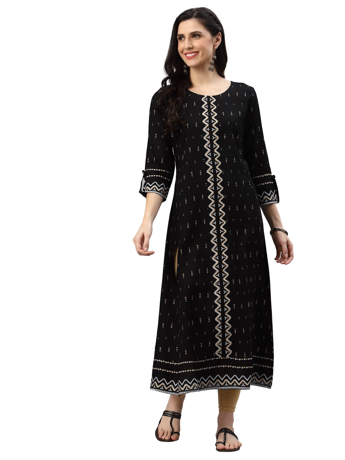 Yash Gallery Women's Rayon Geometric Printed Anarkali Kurta for Women