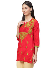 Ada Women's Cotton Top Hand Embroidered Lucknowi Chikankari Tunic Kurti