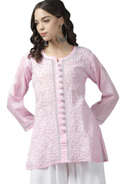 Ada Women's Hand Embroidered Lucknowi Chikankari Cotton Straight Short Top Kurti A178625